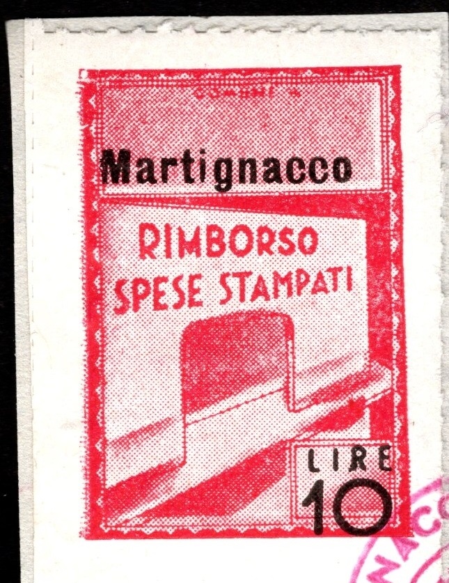 Marca da Bollo del Comune di MARTIGNACCO su Carta Bianca di dimensioni 21 x 31 mm
