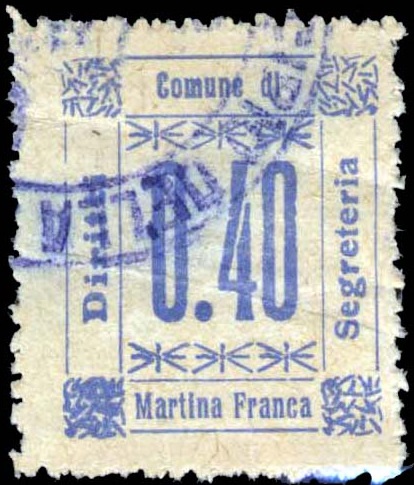 Marca da Bollo del Comune di MARTINA FRANCA su Carta Bianca di dimensioni 22 x 26,5 mm