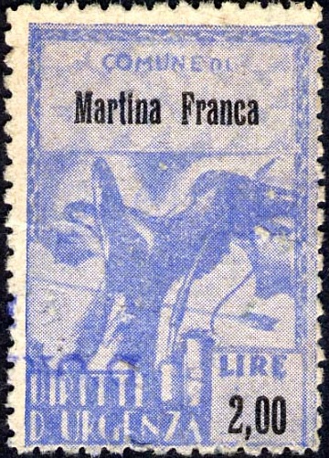 Marca da Bollo del Comune di MARTINA FRANCA su Carta Bianca Sittile di dimensioni 22 x 32 mm