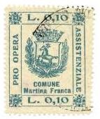 Marca da Bollo del Comune di MARTINA FRANCA su Carta Bianca Sittile di dimensioni 27 x 34 mm