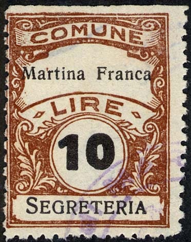 Marca da Bollo del Comune di MARTINA FRANCA su Carta Bianca Sittile di dimensioni 22,5 x 29 mm