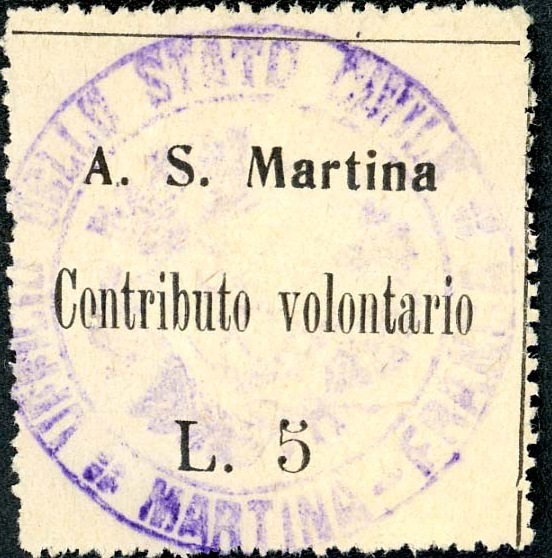 Marca da Bollo del Comune di MARTINA FRANCA su Carta Colorata di dimensioni 36 x 36 mm