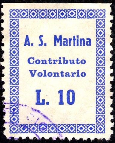 Marca da Bollo del Comune di MARTINA FRANCA su Carta Bianca Sittile di dimensioni 22 x 29 mm
