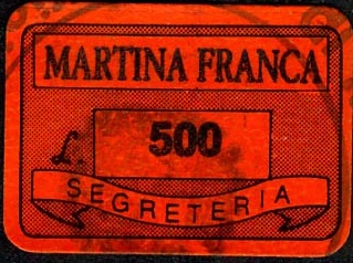 Marca da Bollo del Comune di MARTINA FRANCA su Carta Colorata di dimensioni 20,5 x 13,5 mm