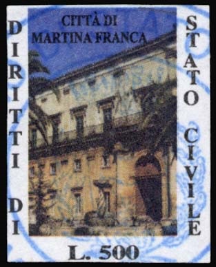 Marca da Bollo del Comune di MARTINA FRANCA su Carta Bianca di dimensioni mm