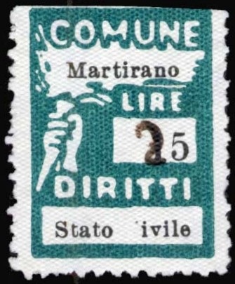 Marca da Bollo del Comune di MARTIRANO su Carta Bianca di dimensioni 18 x 24 mm