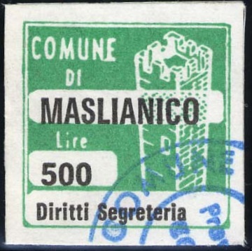 Marca da Bollo del Comune di MASLIANICO su Carta Bianca di dimensioni 20 x 20 mm