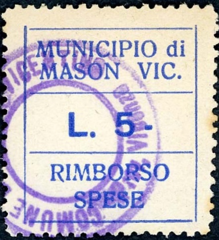 Marca da Bollo del Comune di MASON VICENTINO su Carta Bianca di dimensioni 22 x 22 mm