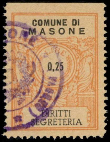 Marca da Bollo del Comune di MASONE su Carta Bianca di dimensioni mm