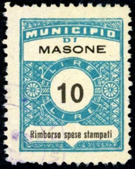 Marca da Bollo del Comune di MASONE su Carta Bianca di dimensioni 22,5 x 29 mm