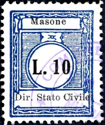 Marca da Bollo del Comune di MASONE su Carta Bianca di dimensioni mm