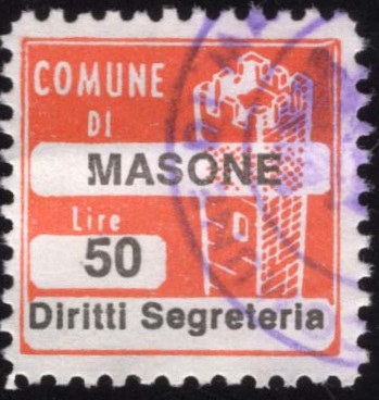 Marca da Bollo del Comune di MASONE su Carta Bianca di dimensioni 20 x 20 mm