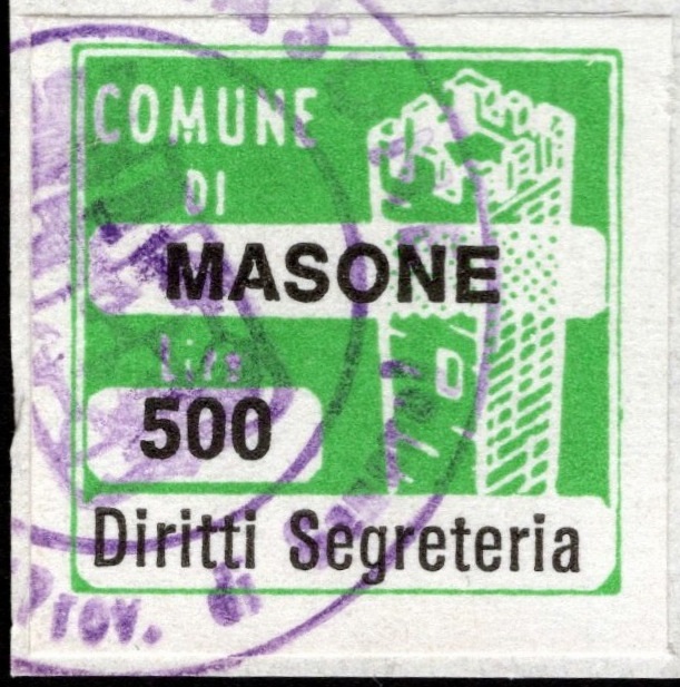 Marca da Bollo del Comune di MASONE su Carta Bianca di dimensioni 20 x 20 mm
