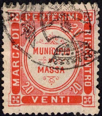 Marca da Bollo del Comune di MASSA su Carta Bianca di dimensioni 23 x 26 mm