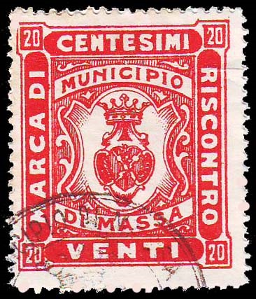 Marca da Bollo del Comune di MASSA su Carta Bianca Sittile di dimensioni 29 x 36 mm