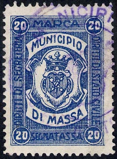 Marca da Bollo del Comune di MASSA su Carta Bianca Sittile di dimensioni 21,5 x 32,5 mm