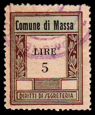 Marca da Bollo del Comune di MASSA su Carta Bianca di dimensioni 23,5 x 29,5 mm
