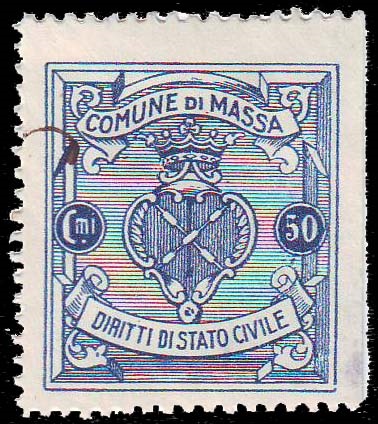 Marca da Bollo del Comune di MASSA su Carta Bianca Sittile di dimensioni 25 x 27,5 mm