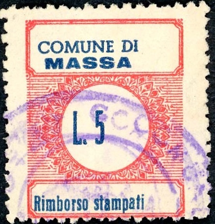 Marca da Bollo del Comune di MASSA su Carta Bianca di dimensioni 22,5 x 27 mm