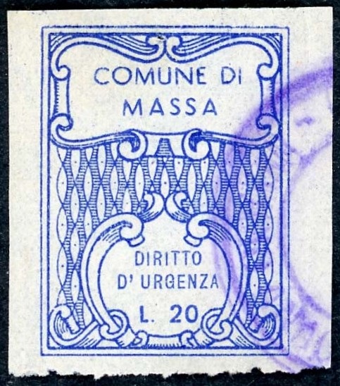 Marca da Bollo del Comune di MASSA su Carta Bianca Sittile di dimensioni 24 x 32 mm