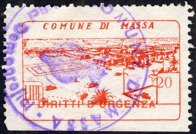 Marca da Bollo del Comune di MASSA su Carta Bianca Sittile di dimensioni 36 x 23 mm