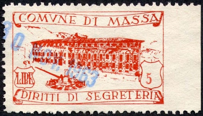 Marca da Bollo del Comune di MASSA su Carta Bianca di dimensioni 26 x 22,5 mm
