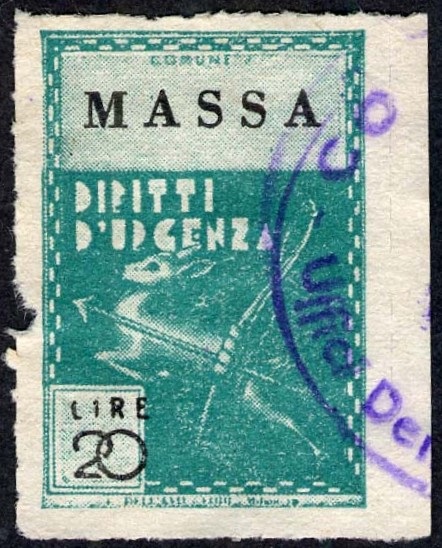 Marca da Bollo del Comune di MASSA su Carta Bianca Sittile di dimensioni 21 x 31,5 mm