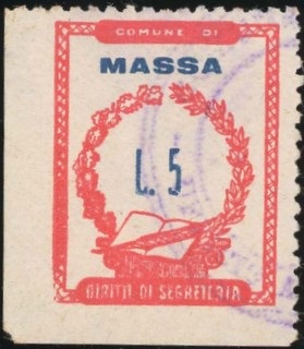Marca da Bollo del Comune di MASSA su Carta Bianca di dimensioni 20,5 x 26,5 mm