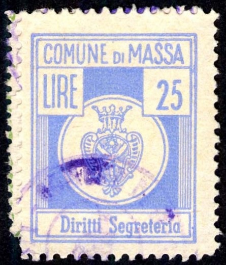 Marca da Bollo del Comune di MASSA su Carta Bianca di dimensioni 21,5 x 28 mm