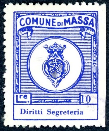 Marca da Bollo del Comune di MASSA su Carta Bianca Sittile di dimensioni 22 x 29 mm