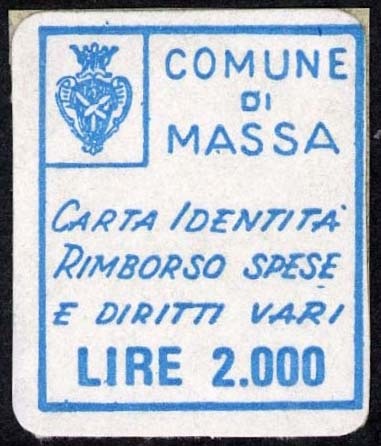 Marca da Bollo del Comune di MASSA su Carta Bianca di dimensioni 21,5 x 26 mm