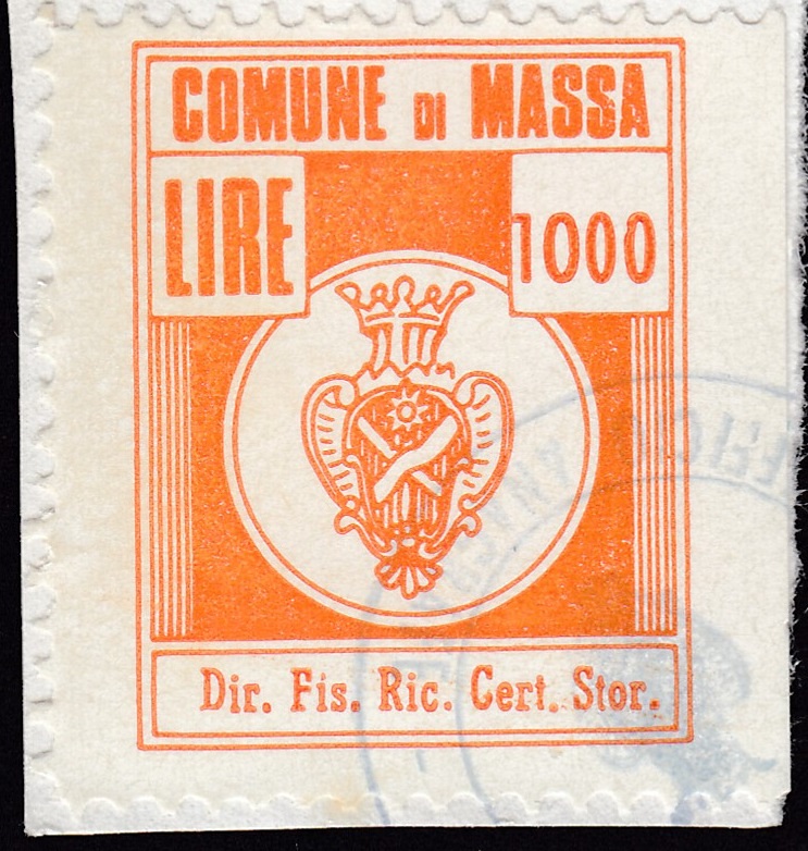 Marca da Bollo del Comune di MASSA su Carta Bianca di dimensioni 21 X 27 mm