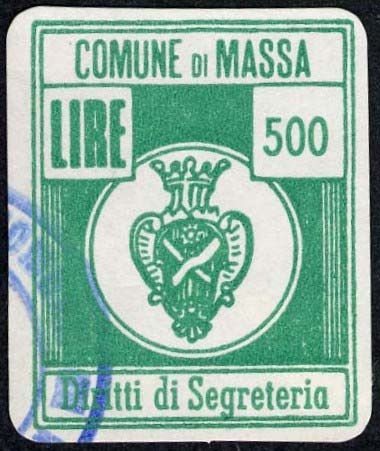 Marca da Bollo del Comune di MASSA su Carta Bianca di dimensioni 21,5 x 27 mm