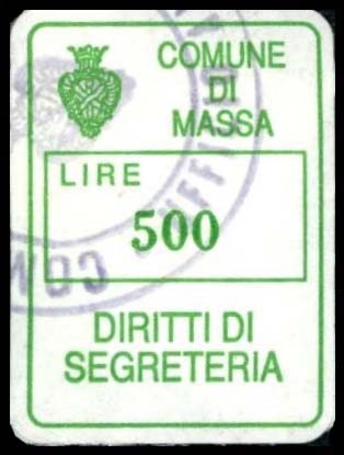 Marca da Bollo del Comune di MASSA su Carta Bianca di dimensioni 18 x 25 mm