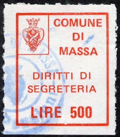 Marca da Bollo del Comune di MASSA su Carta Bianca di dimensioni 22 x 27 mm