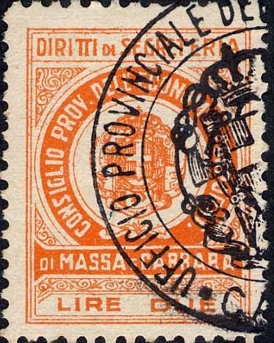 Marca da Bollo del Comune di MASSA su Carta Bianca Sittile di dimensioni 22,5 x 30 mm