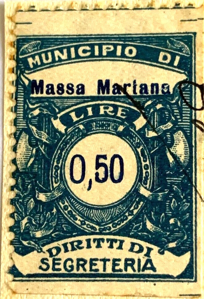 Marca da Bollo del Comune di MASSA MARTANA su Carta Bianca di dimensioni 23 X 30 mm