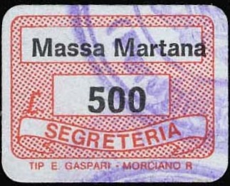Marca da Bollo del Comune di MASSA MARTANA su Carta Bianca di dimensioni 19 x 14 mm