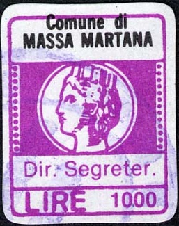 Marca da Bollo del Comune di MASSA MARTANA su Carta Bianca di dimensioni 16 x 20 mm