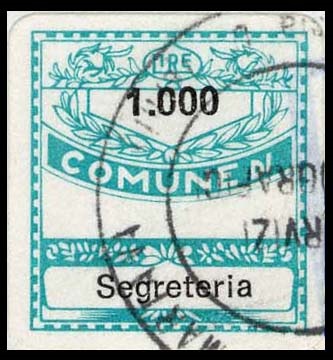 Marca da Bollo del Comune di MASSA MARTANA su Carta Bianca di dimensioni 19,5 x 21 mm