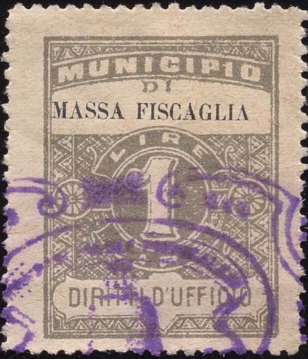 Marca da Bollo del Comune di MASSA FISCAGLIA su Carta Bianca di dimensioni 22 x 28 mm