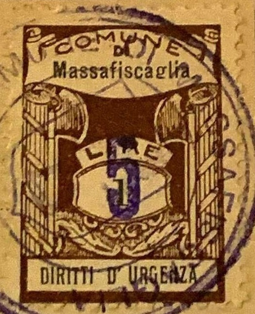Marca da Bollo del Comune di MASSA FISCAGLIA su Carta Bianca di dimensioni 19 x 28,5 mm
