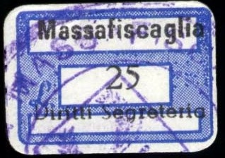 Marca da Bollo del Comune di MASSA FISCAGLIA su Carta Bianca di dimensioni 19 x 14 mm
