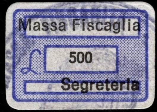 Marca da Bollo del Comune di MASSA FISCAGLIA su Carta Bianca di dimensioni 19 x 14 mm