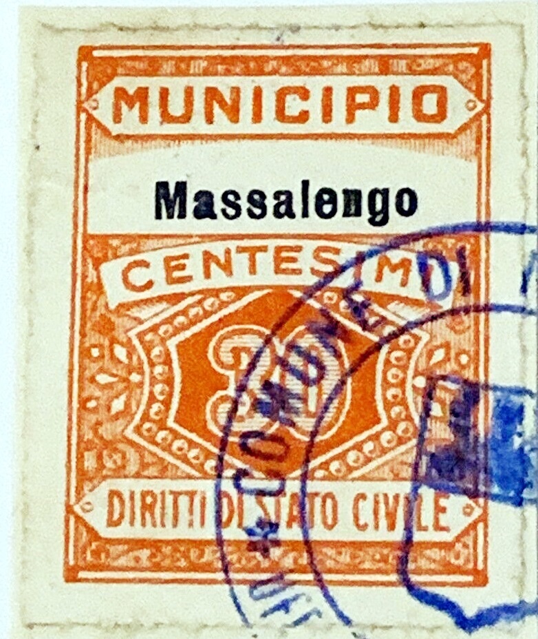 Marca da Bollo del Comune di MASSALENGO su Carta Bianca di dimensioni 23 x 29,5 mm