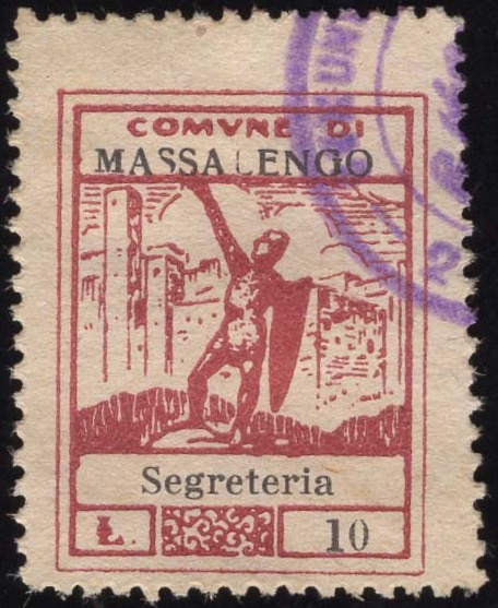 Marca da Bollo del Comune di MASSALENGO su Carta Bianca di dimensioni 21 X 27 mm