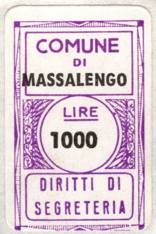 Marca da Bollo del Comune di MASSALENGO su Carta Bianca di dimensioni 16 x 23 mm