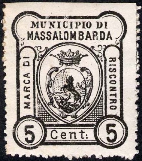 Marca da Bollo del Comune di MASSA LOMBARDA su Carta Bianca di dimensioni 25,5 x 31 mm