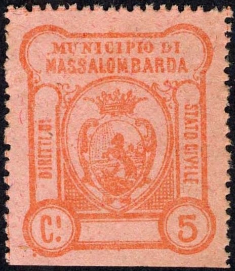 Marca da Bollo del Comune di MASSA LOMBARDA su Carta Colorata di dimensioni 26 x 31 mm