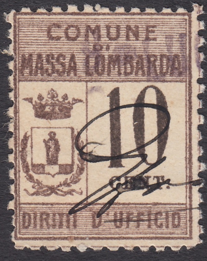 Marca da Bollo del Comune di MASSA LOMBARDA su Carta Bianca Sottile di dimensioni 23 x 29,5 mm